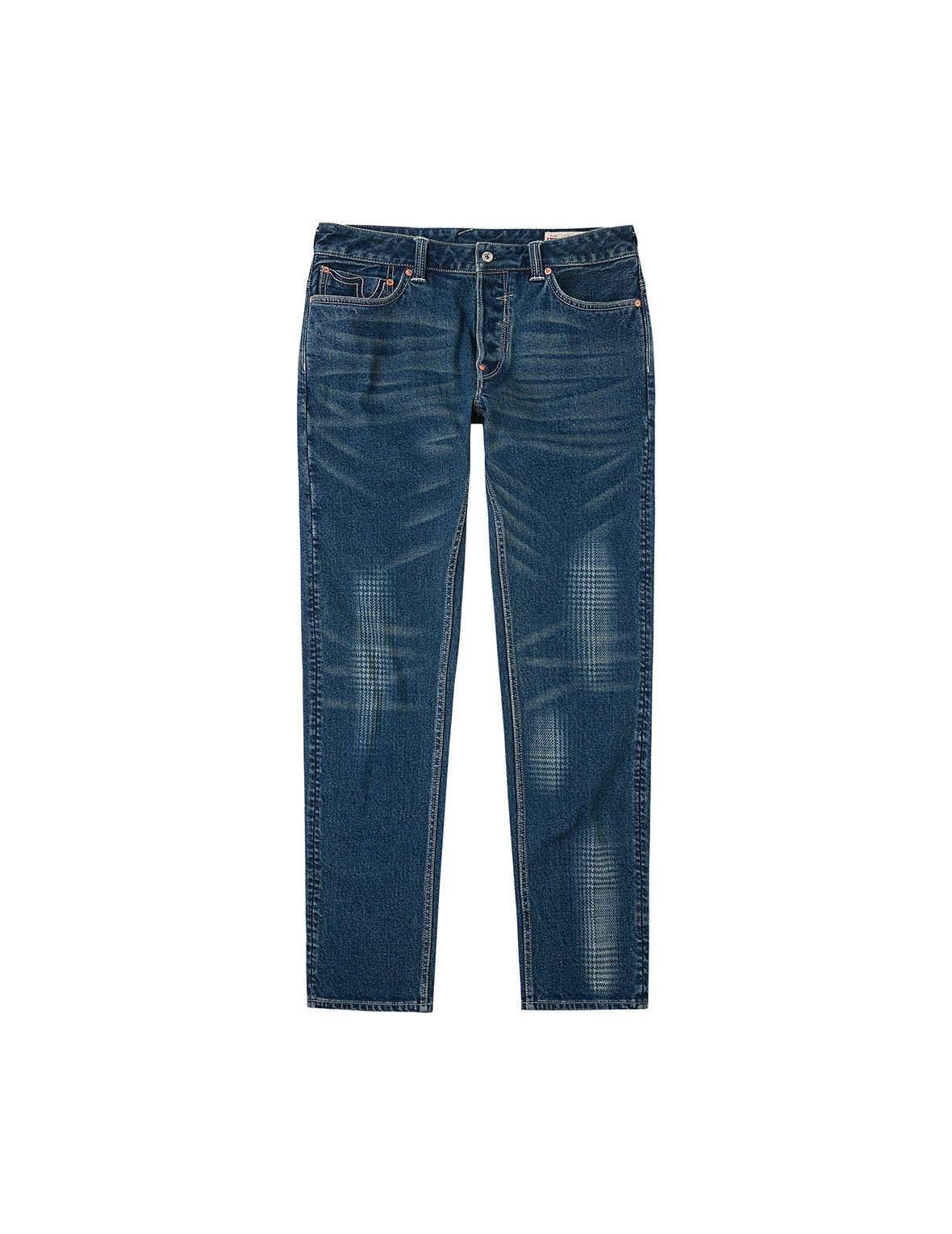 手刷千鸟格大M印花水洗修身牛仔裤 #2010